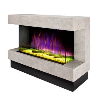 Semineu electric decorativ cu mobilier, Glow & Haiti 33, Gri/negru, Flacara multicolora, Art Flame 1100 x 880 x 350