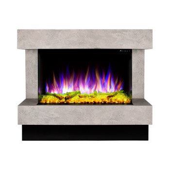 Semineu electric decorativ cu mobilier, Glow & Haiti 33, Gri/negru, Flacara multicolora, Art Flame 1100 x 880 x 350