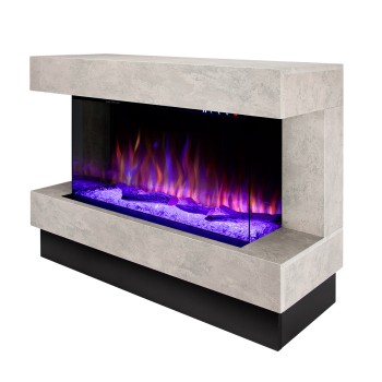 Semineu electric decorativ cu mobilier, Glow & Haiti 33, Gri/negru, Flacara multicolora, Art Flame 1100 x 880 x 350