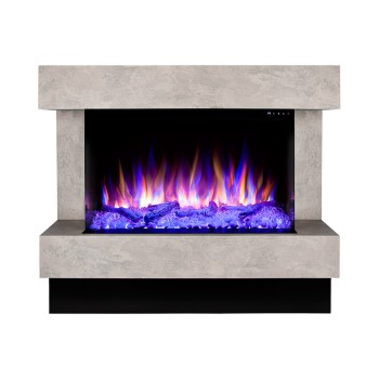 Semineu electric decorativ cu mobilier, Glow & Haiti 33, Gri/negru, Flacara multicolora, Art Flame 1100 x 880 x 350