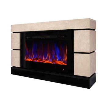 Semineu electric decorativ cu mobilier, Harmony & Adeli, Bej/negru, Flacara multicolora, Art Flame 1350 x 825 x 270