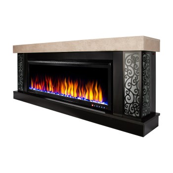 Semineu electric decorativ cu mobilier, Galateea maxi & Schubert 50, Bej/negru, Flacara multicolora, Art Flame 1800 x 700 x 275