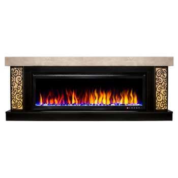 Semineu electric decorativ cu mobilier, Galateea maxi & Schubert 50, Bej/negru, Flacara multicolora, Art Flame 1800 x 700 x 275