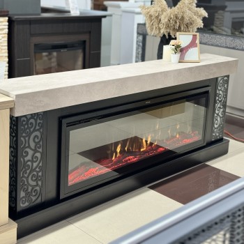 Semineu electric decorativ cu mobilier, Galateea maxi & Schubert 50, Bej/negru, Flacara multicolora, Art Flame 1800 x 700 x 275
