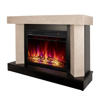 Semineu electric decorativ cu mobilier, Palermo mini & Lorance, Bej/negru, Flacara multicolora, Art Flame 1050 x 750 x 320