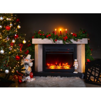 Semineu electric decorativ cu mobilier, Palermo mini & Lorance, Bej/negru, Flacara multicolora, Art Flame 1050 x 750 x 320