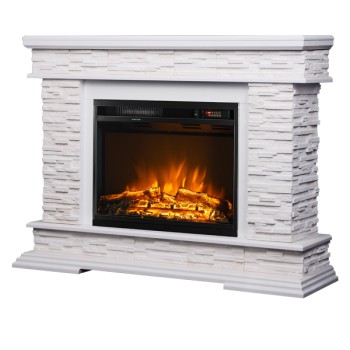 Semineu electric decorativ cu mobilier, Stone & Lorance, Alb, Flacara multicolora, Art Flame 1180 x 880 x 305