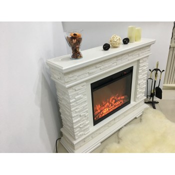 Semineu electric decorativ cu mobilier, Stone & Lorance, Alb, Flacara multicolora, Art Flame 1180 x 880 x 305