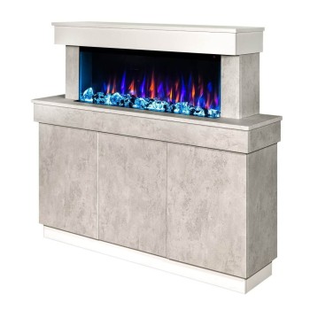 Semineu electric decorativ cu mobilier, Stefania & Dalas, Bej/fildeș, Flacara multicolora, Art Flame 1400 x 1150 x 300