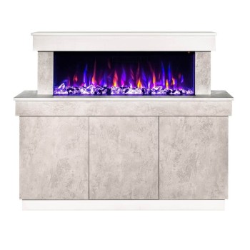 Semineu electric decorativ cu mobilier, Stefania & Dalas, Bej/fildeș, Flacara multicolora, Art Flame 1400 x 1150 x 300