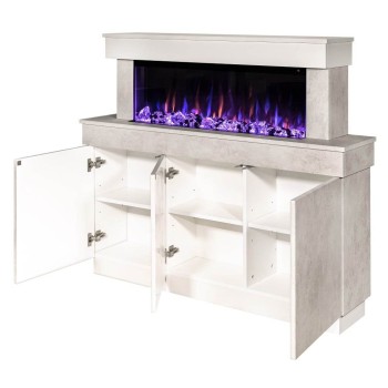 Semineu electric decorativ cu mobilier, Stefania & Dalas, Bej/fildeș, Flacara multicolora, Art Flame 1400 x 1150 x 300