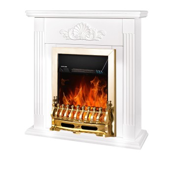 Semineu electric decorativ cu mobilier, Sorina& Galileo Gold, Alb, Art Flame 900 x 900 x 270