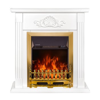 Semineu electric decorativ cu mobilier, Sorina& Galileo Gold, Alb, Art Flame 900 x 900 x 270