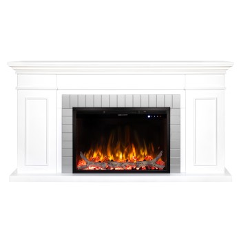 Semineu electric decorativ cu mobilier, Safina & Tomas maxi, Alb/gri, Flacara multicolora, Art Flame 1700 x 900 x 300