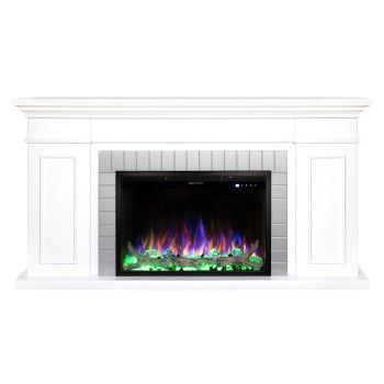 Semineu electric decorativ cu mobilier, Safina & Tomas maxi, Alb/gri, Flacara multicolora, Art Flame 1700 x 900 x 300