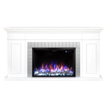 Semineu electric decorativ cu mobilier, Safina & Tomas maxi, Alb/gri, Flacara multicolora, Art Flame 1700 x 900 x 300
