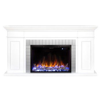 Semineu electric decorativ cu mobilier, Safina & Tomas maxi, Alb/gri, Flacara multicolora, Art Flame 1700 x 900 x 300