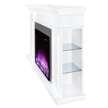 Semineu electric decorativ cu mobilier, Safina & Tomas maxi, Alb/gri, Flacara multicolora, Art Flame 1700 x 900 x 300