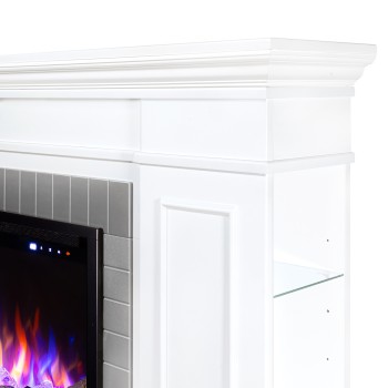Semineu electric decorativ cu mobilier, Safina & Tomas maxi, Alb/gri, Flacara multicolora, Art Flame 1700 x 900 x 300