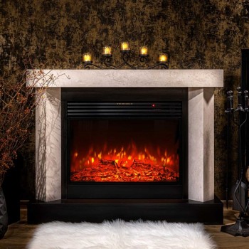 Semineu electric decorativ cu mobilier, Palermo & Mirabella, Bej/negru, Art Flame 1150 x 900 x 350