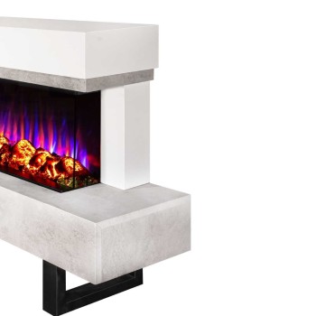 Semineu electric decorativ cu mobilier, Monro & Dalas, Bej/fildeș, Flacara multicolora, Art Flame 1400 x 750 x 300