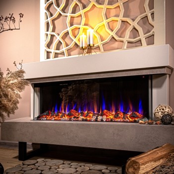 Semineu electric decorativ cu mobilier, Monro & Dalas, Bej/fildeș, Flacara multicolora, Art Flame 1400 x 750 x 300