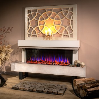 Semineu electric decorativ cu mobilier, Monro & Dalas, Bej/fildeș, Flacara multicolora, Art Flame 1400 x 750 x 300