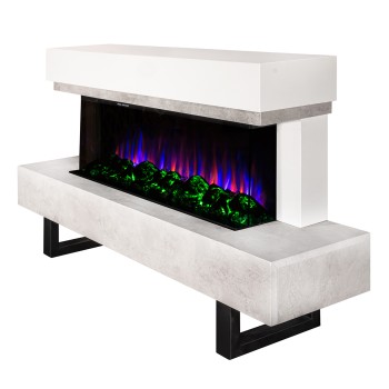 Semineu electric decorativ cu mobilier, Monro & Dalas, Bej/fildeș, Flacara multicolora, Art Flame 1400 x 750 x 300