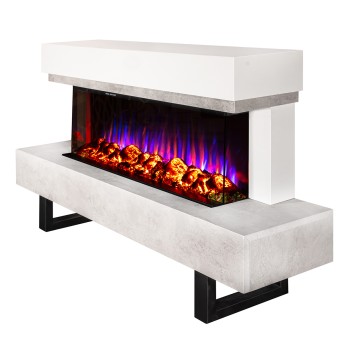 Semineu electric decorativ cu mobilier, Monro & Dalas, Bej/fildeș, Flacara multicolora, Art Flame 1400 x 750 x 300