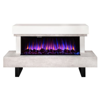Semineu electric decorativ cu mobilier, Monro & Dalas, Bej/fildeș, Flacara multicolora, Art Flame 1400 x 750 x 300