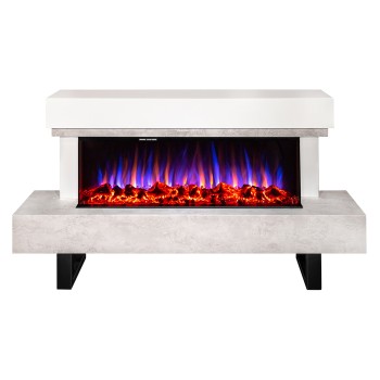 Semineu electric decorativ cu mobilier, Monro & Dalas, Bej/fildeș, Flacara multicolora, Art Flame 1400 x 750 x 300