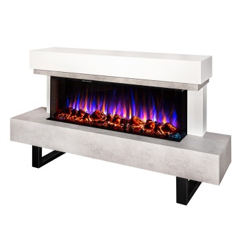 Semineu electric decorativ cu mobilier, Monro & Dalas, Bej/fildeș, Flacara multicolora, Art Flame 1400 x 750 x 300