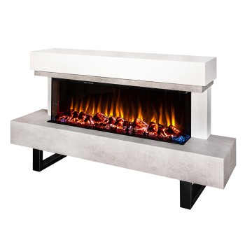 Semineu electric decorativ cu mobilier, Monro & Dalas, Bej/fildeș, Flacara multicolora, Art Flame 1400 x 750 x 300