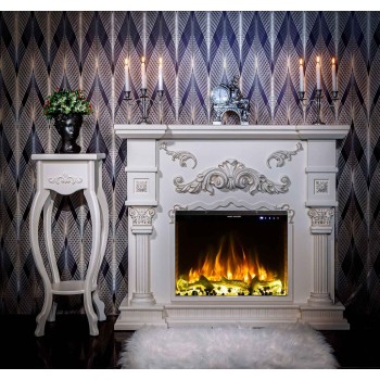 Semineu electric decorativ cu mobilier, Miraj mini & Tomas, Crem, Flacara multicolora, Art Flame 1200 x 1050 x 320