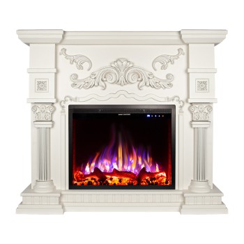 Semineu electric decorativ cu mobilier, Miraj mini & Tomas, Crem, Flacara multicolora, Art Flame 1200 x 1050 x 320