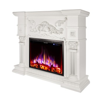 Semineu electric decorativ cu mobilier, Miraj mini & Tomas, Crem, Flacara multicolora, Art Flame 1200 x 1050 x 320