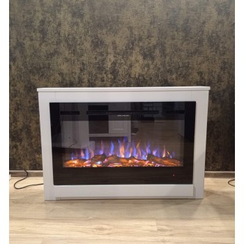 Semineu electric decorativ cu mobilier, Melania & Adeli, Alb, Flacara multicolora, Art Flame 1070 x 740 x 170