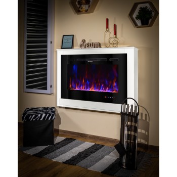 Semineu electric decorativ cu mobilier, Melania & Adeli, Alb, Flacara multicolora, Art Flame 1070 x 740 x 170