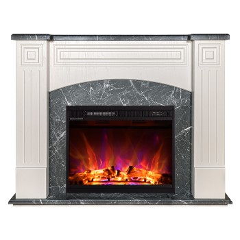 Semineu electric decorativ cu mobilier, Magnolia & Lorance, Fildeș/gri închis, Flacara multicolora, Art Flame 1150 x 900 x 320