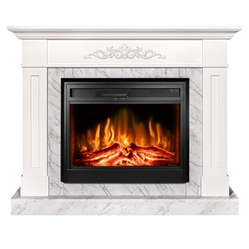 Semineu electric decorativ cu mobilier, Luca & Carmen, Crem/gri, Art Flame 1400 x 1130 x 290