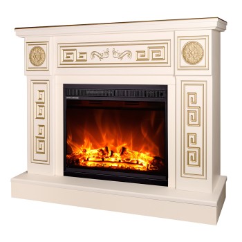 Semineu electric decorativ cu mobilier, Latifa & Lorance, Fildeș, Flacara multicolora, Art Flame 1100 x 870 x 300