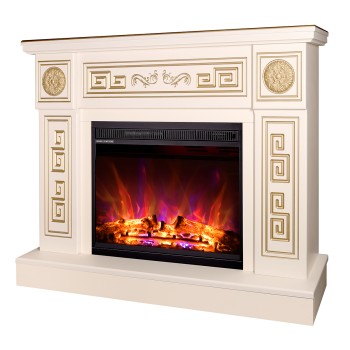 Semineu electric decorativ cu mobilier, Latifa & Lorance, Fildeș, Flacara multicolora, Art Flame 1100 x 870 x 300