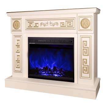 Semineu electric decorativ cu mobilier, Latifa & Lorance, Fildeș, Flacara multicolora, Art Flame 1100 x 870 x 300