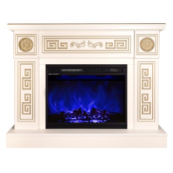Semineu electric decorativ cu mobilier, Latifa & Lorance, Fildeș, Flacara multicolora, Art Flame 1100 x 870 x 300