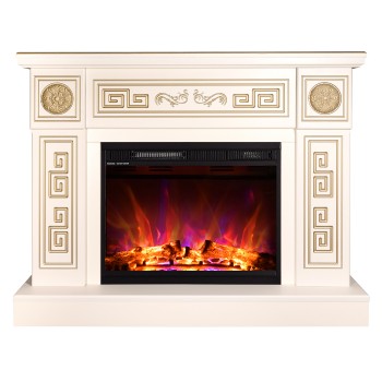 Semineu electric decorativ cu mobilier, Latifa & Lorance, Fildeș, Flacara multicolora, Art Flame 1100 x 870 x 300