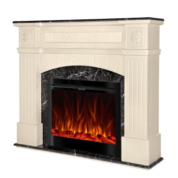 Semineu electric decorativ cu mobilier, Josefina & Colorado, Fildeș/gri închis, Flacara multicolora, Art Flame 1400 x 1200 x 300