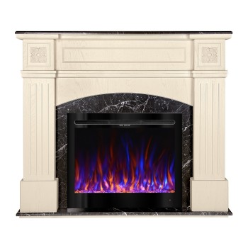 Semineu electric decorativ cu mobilier, Josefina & Colorado, Fildeș/gri închis, Flacara multicolora, Art Flame 1400 x 1200 x 300