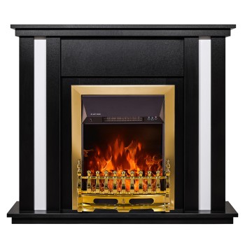 Semineu electric decorativ cu mobilier, Gustavo & Galileo Gold, Negru/alb, Art Flame 1100 x 950 x 270