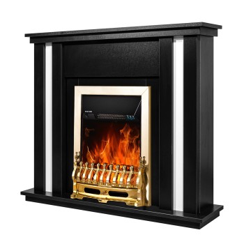 Semineu electric decorativ cu mobilier, Gustavo & Galileo Gold, Negru/alb, Art Flame 1100 x 950 x 270