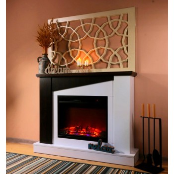 Semineu electric decorativ cu mobilier, Gaspar & Lorance, Alb/wenge, Flacara multicolora, Art Flame 1150 x 900 x 270